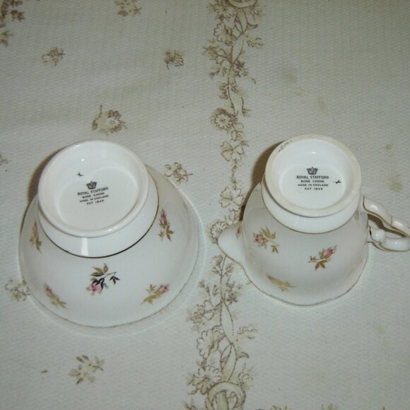 Royal Stafford pink Rosebud gold leaves large cream and sugar VGU - Picture 6 of 6